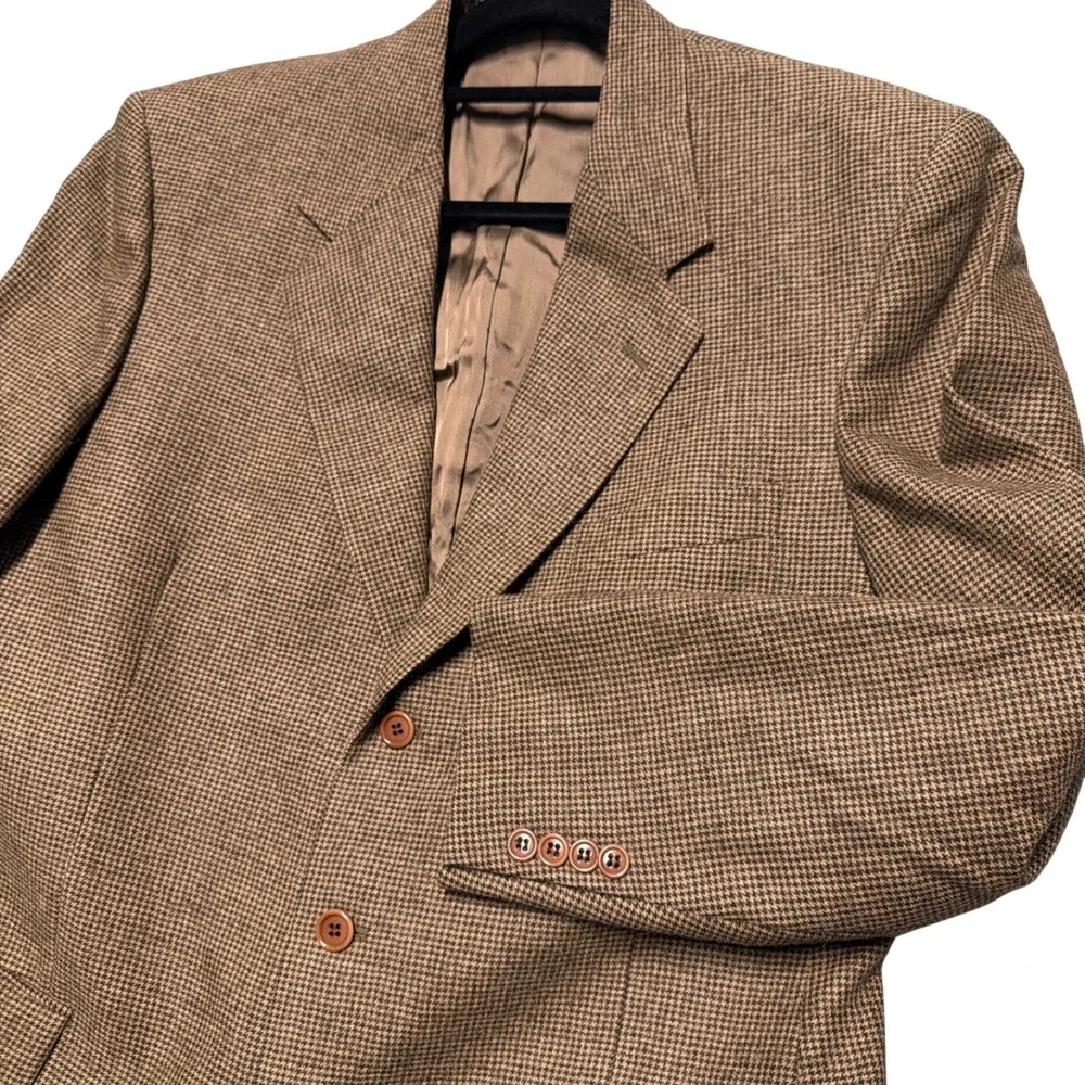 Vtg Valentino Uomo Suit Mens 44L / 36x29 Houndstooth Pleated Tweed Flannel Italy